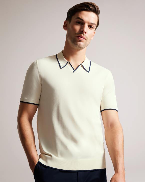 Ted Baker Stortfo Short Sleeve Rayon Polo Shirt Stone Clothing Men TLPL1502