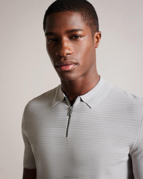 Ted Baker Stree Short Sleeve Textured Polo Shirt Gray Clothing Men TLPL1363