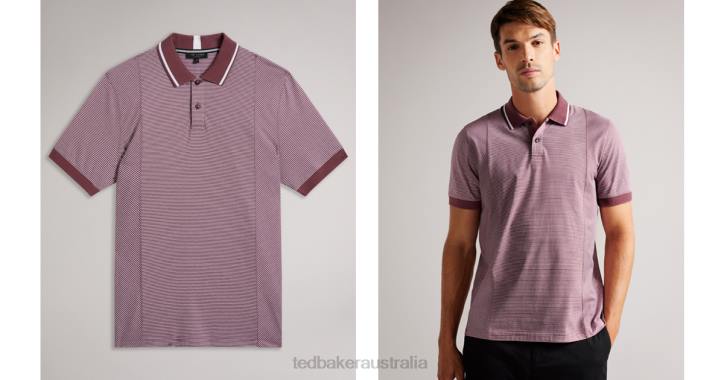 Ted Baker Taigaa Short Sleeve Regular Striped Panelled Polo Maroon Clothing Men TLPL1216
