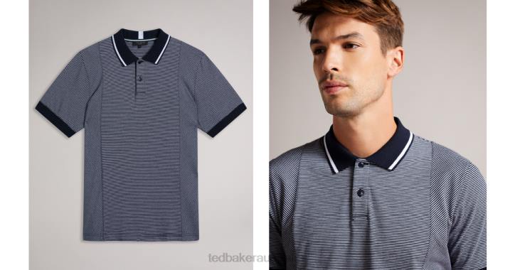 Ted Baker Taigaa Short Sleeve Regular Striped Panelled Polo Navy Clothing Men TLPL1236