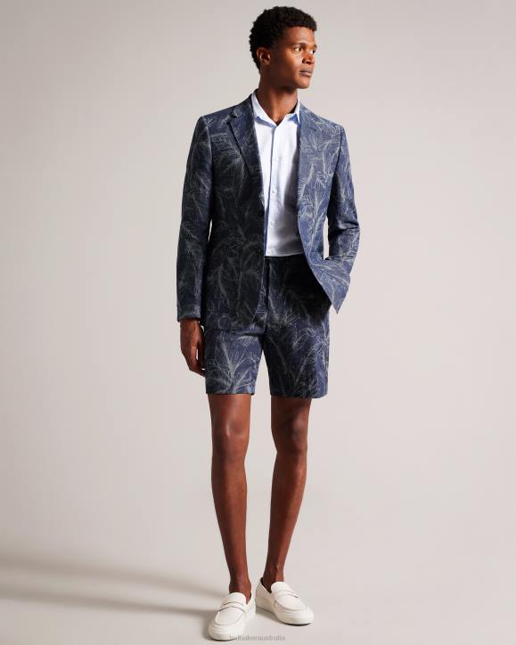 Ted Baker Postos Cotton And Linen Leaf Pattern Shorts Navy Clothing Men TLPL1624