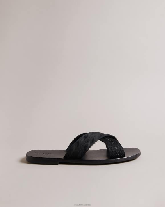 Ted Baker Kaidenn Crossover Webbing Strap Sliders Black Shoes Men TLPL1872