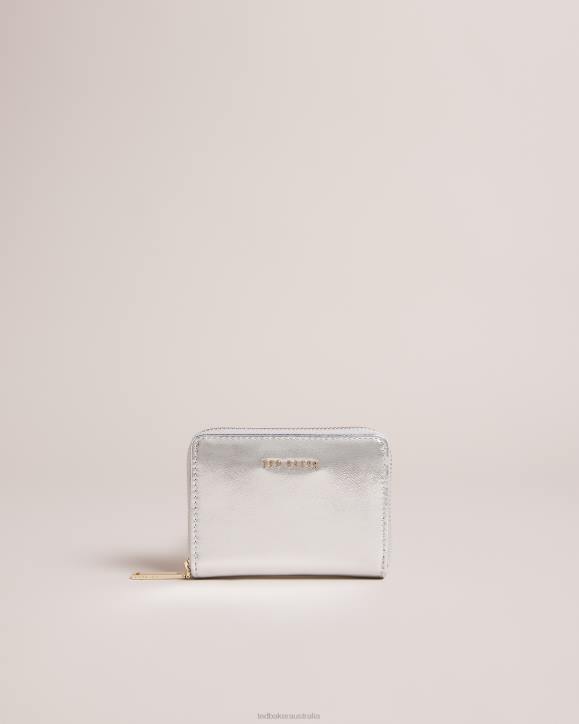 Ted Baker Lilleee Small Zip Around Leather Purse Silver Accessories Women TLPL1079