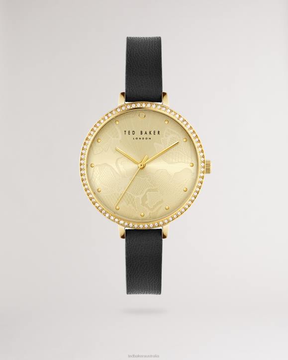 Ted Baker Chessa Crystal Embellished Watch With Vegan Leather Strap Black Accessories Women TLPL1037