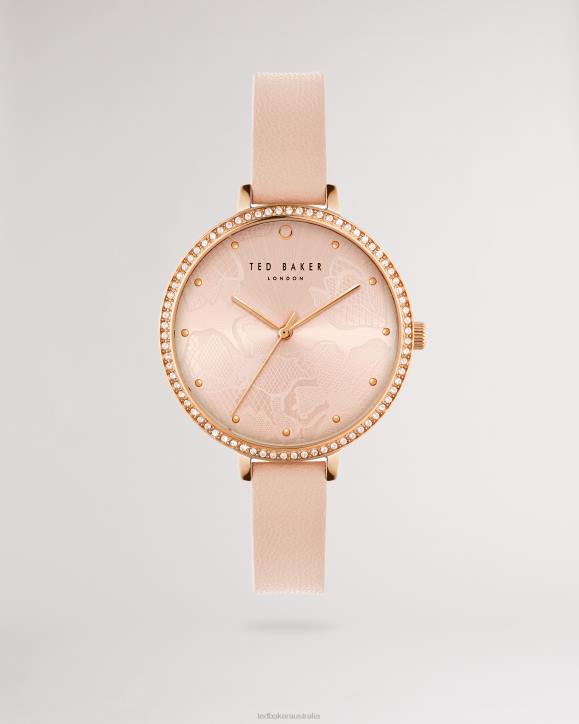 Ted Baker Chessin Crystal Embellished Watch With Vegan Leather Strap Pink Accessories Women TLPL970