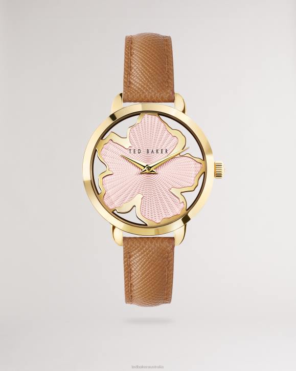 Ted Baker Galatea Magnolia Dial Leather Strap Watch Tan Accessories Women TLPL1158