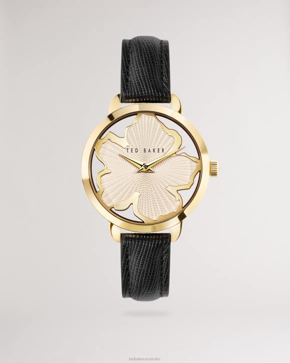 Ted Baker Galaten Magnolia Dial Leather Strap Watch Black Accessories Women TLPL1064