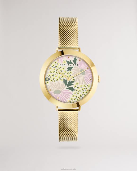Ted Baker Lesedia Daisy Print Watch With Mesh Band Gold Color Accessories Women TLPL1141