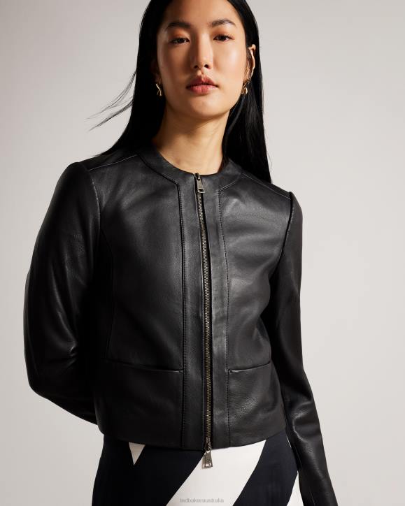 Ted Baker Clarya Fitted Panelled Leather Jacket Black Clothing Women TLPL204
