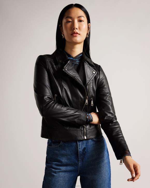 Ted Baker Ellaar Fitted Leather Biker Jacket Black Clothing Women TLPL196