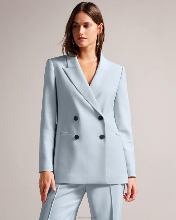 Ted Baker Hildia Longline Double Breasted Jacket Baby Blue Clothing Women TLPL194