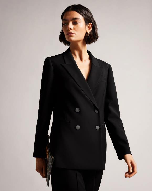 Ted Baker Hildia Longline Double Breasted Jacket Black Clothing Women TLPL395