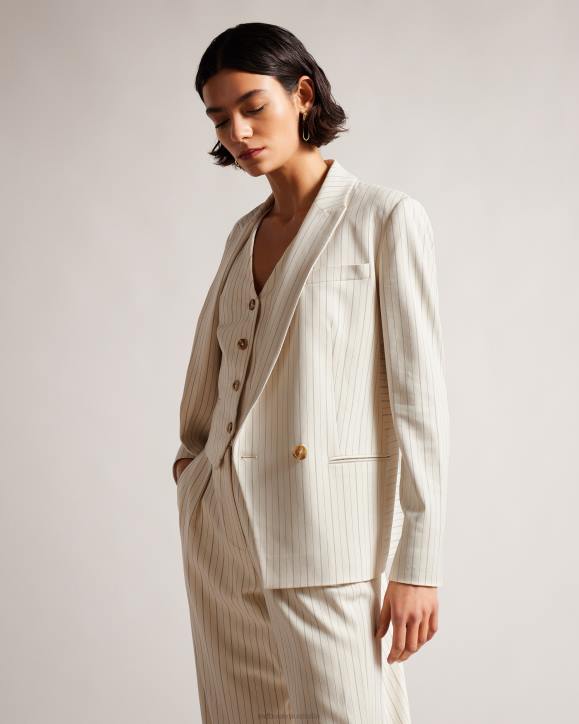 Ted Baker Kllara Relaxed Pinstripe Suit Jacket Cream Clothing Women TLPL250