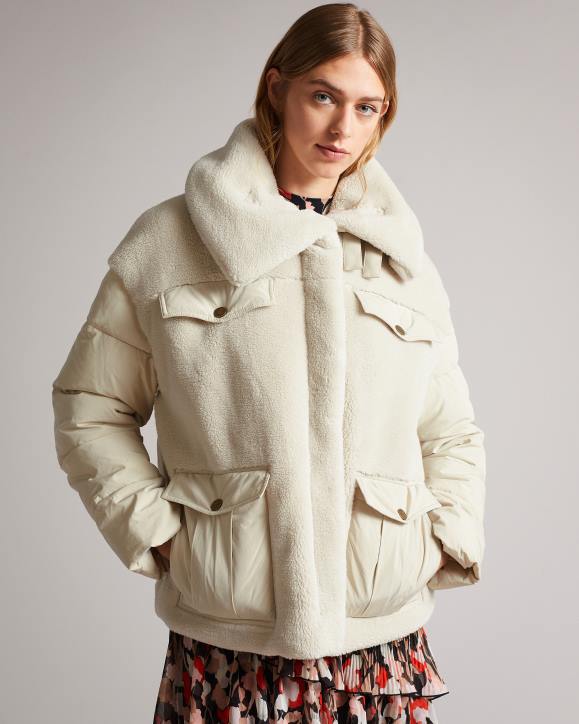 Ted Baker Liilla Mixed Fabric Borj Padded Jacket Ivory Clothing Women TLPL587