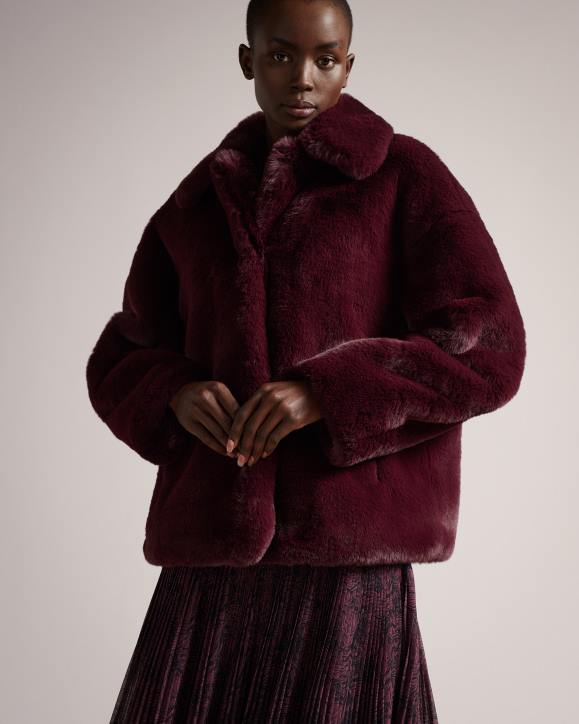 Ted Baker Liliam Faux Fur Hip Length Coat Deep Purple Clothing Women TLPL454