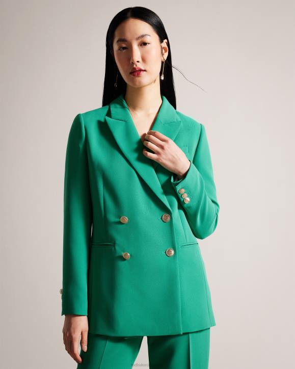 Ted Baker Llayla Double Breasted Jacket With Embossed Buttons Green Clothing Women TLPL482