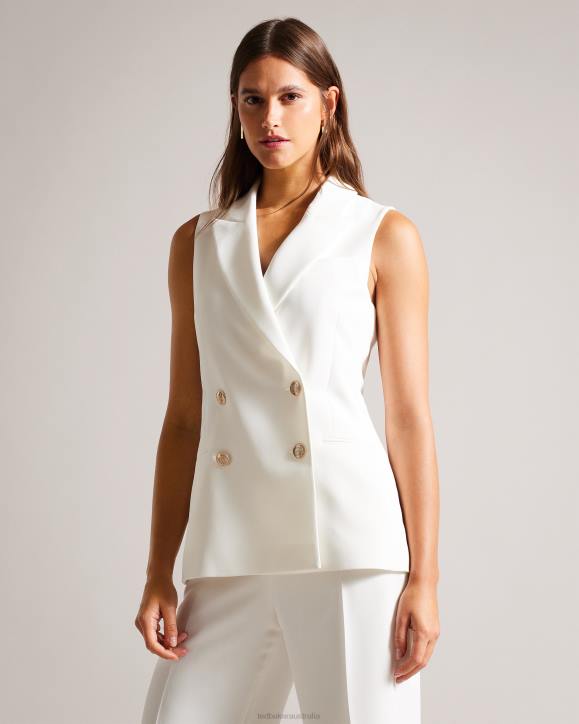 Ted Baker Llaylaj Sleeveless Double Breasted Jacket White Clothing Women TLPL334