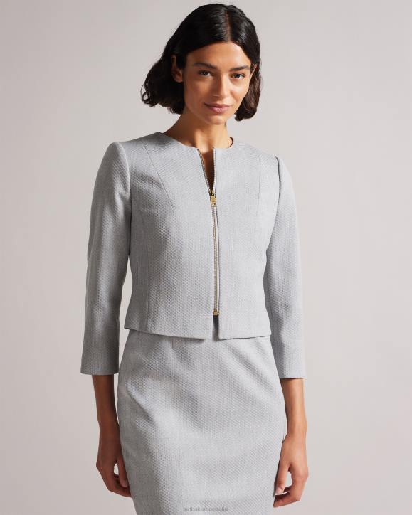 Ted Baker Michah Cropped Textured Jacket Light Gray Clothing Women TLPL373