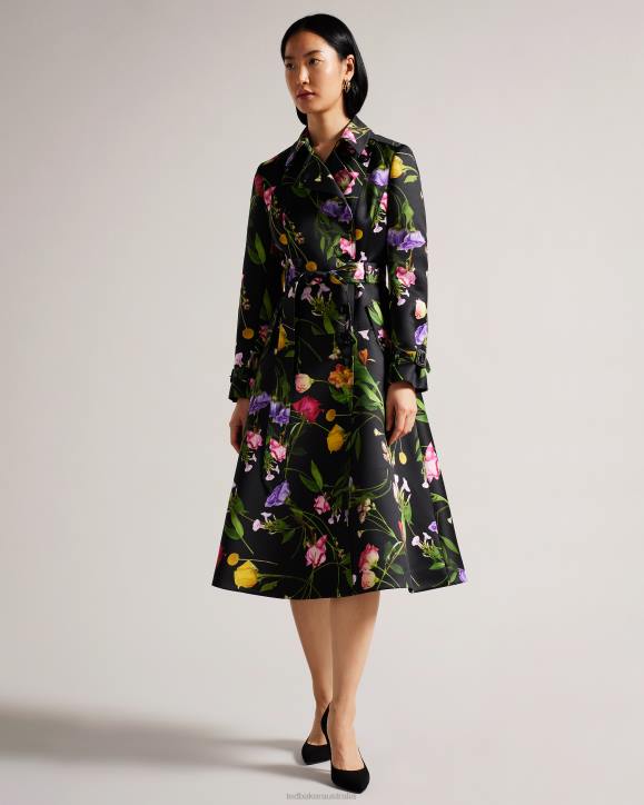 Ted Baker Moiraa Floral Double Breasted Trench Coat Black Clothing Women TLPL358