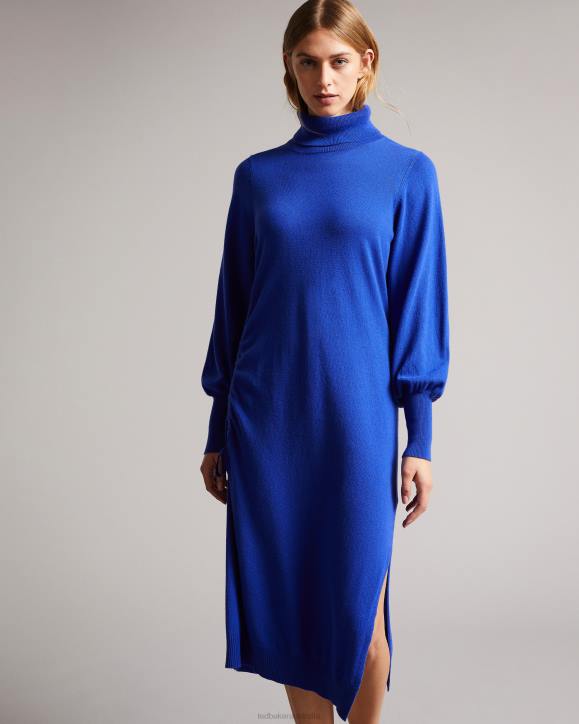 Ted Baker Aavvaa Knitted Dress With Ruched Side Detail Bright Blue Clothing Women TLPL582