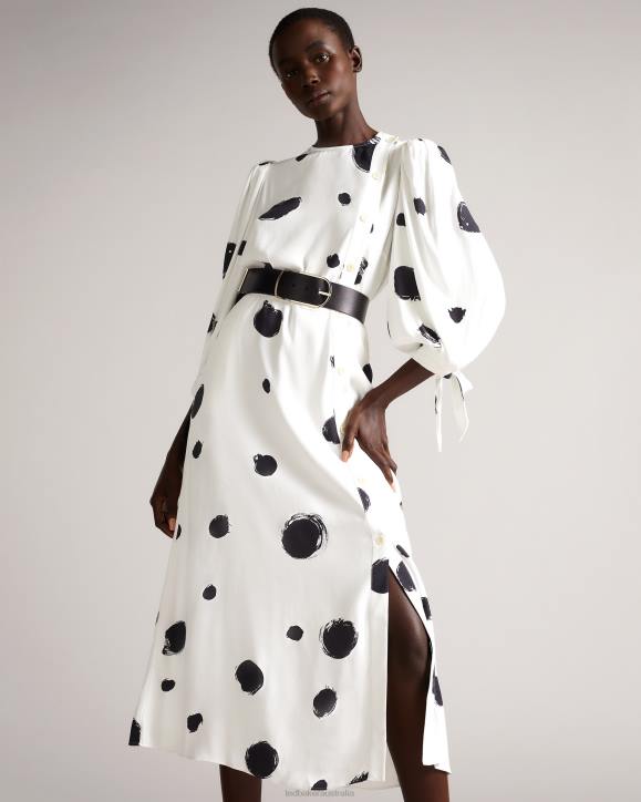 Ted Baker Eliyzza Button Up Midi Dress With Tie Cuffs White Clothing Women TLPL487