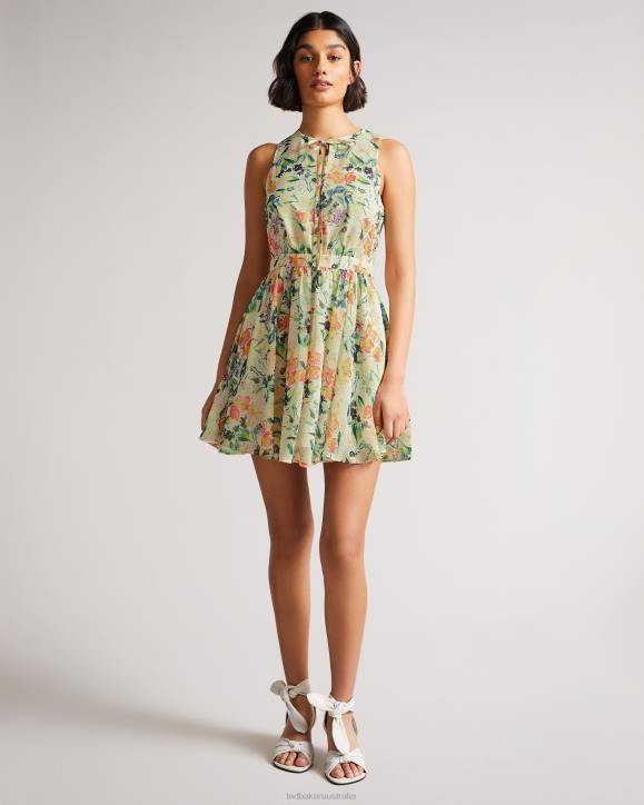 Ted Baker Haariss Mini Sleeveless Dress With Tie Neck White Clothing Women TLPL523