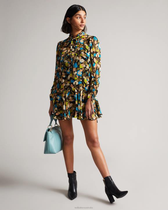 Ted Baker Hariiee Floral dropped-waist mini dress Black Clothing Women TLPL485