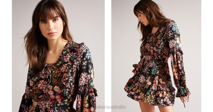 Ted Baker Hendria Mini Dress With Ruffle Details Black Clothing Women TLPL533
