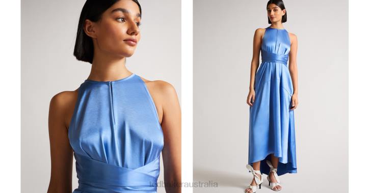 Ted Baker Mmilly High Low Halter Dress With Integral Tie Light Blue Clothing Women TLPL498