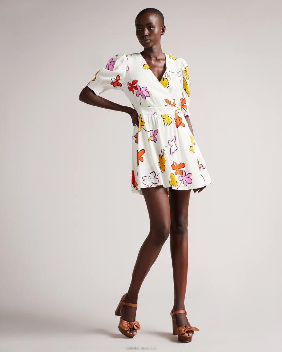 Ted Baker Wesllie Wrap Front Printed Mini Dress White Clothing Women TLPL544