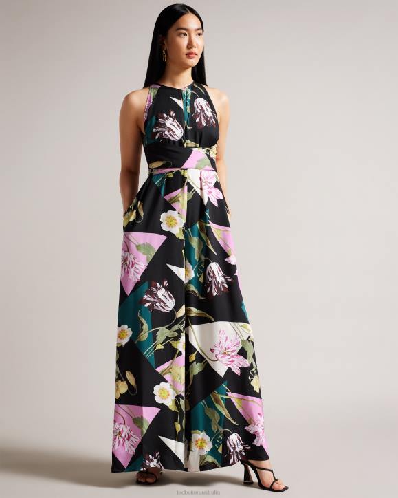 Ted Baker Maudee Floral Print Halter Neck Jumpsuit Black Clothing Women TLPL314
