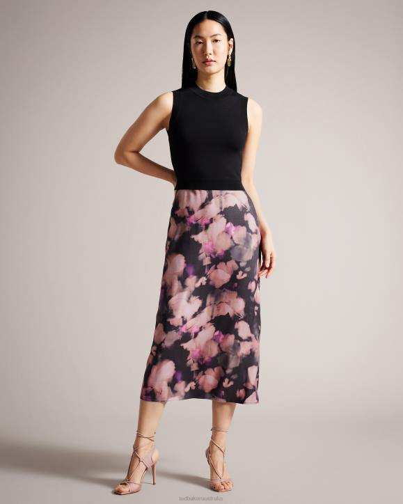 Ted Baker Elliha Sleeveless Mockable Dress With Floral Slip Skirt Black Clothing Women TLPL328