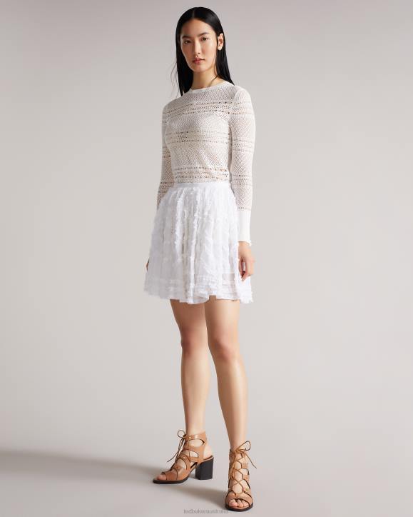 Ted Baker Halvy Full Mini Skirt With Micro Ruffle Detail White Clothing Women TLPL631