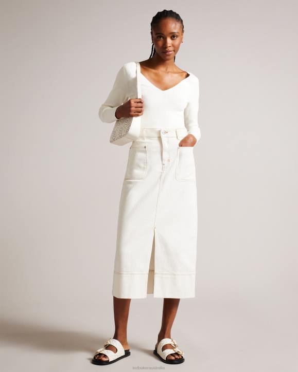 Ted Baker Jomana Denim Midi Pencil Skirt Ivory Clothing Women TLPL136
