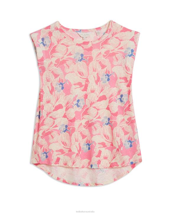 Ted Baker Kashaa Shoulder Pad Linen Tee Medium Pink Clothing Women TLPL484