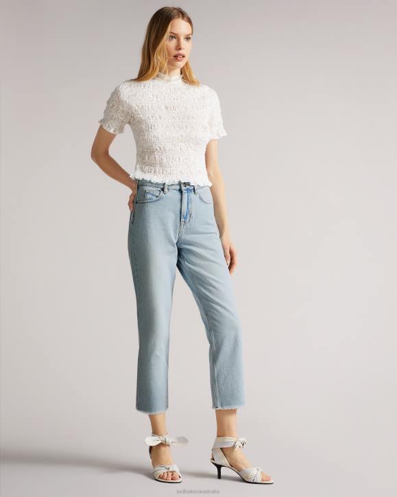 Ted Baker Nellin Rigid Straight Denim Jeans With Raw Hem Light Wash Clothing Women TLPL560