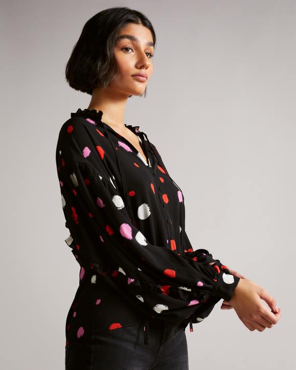 Ted Baker Sunrai Spot Print Frilled Blouse Black Clothing Women TLPL615