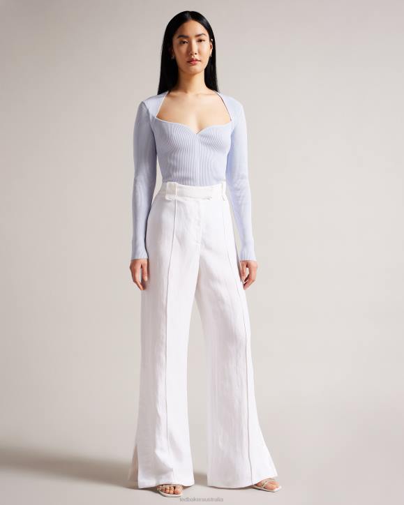 Ted Baker Astaat Wide Leg Tuxedo Trousers With Side Split Cream Clothing Women TLPL311