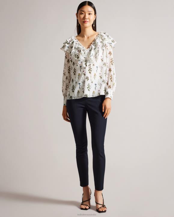 Ted Baker Liroi High Waisted Trousers With Faux Poppers Navy Clothing Women TLPL478