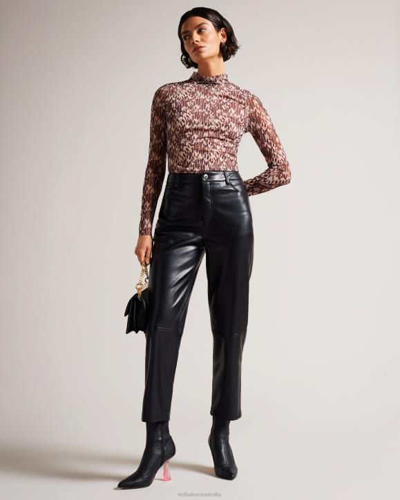 Ted Baker Plaider Straight Leg Faux Leather Trousers Black Clothing Women TLPL85