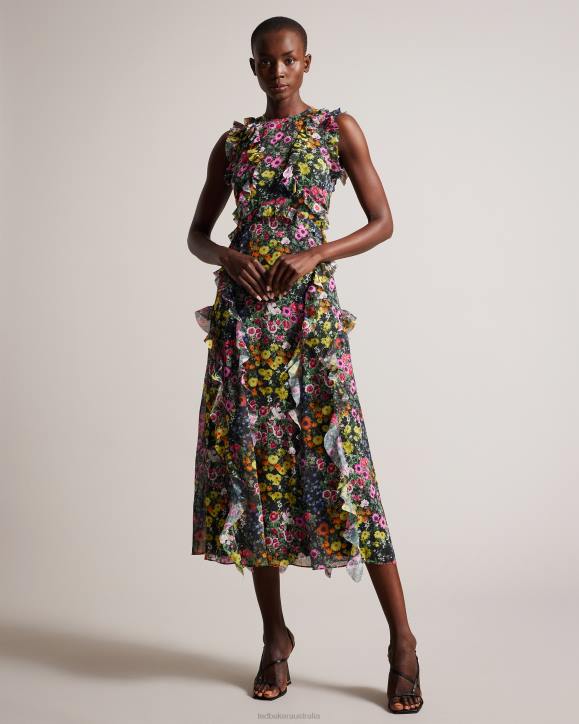 Ted Baker Gloriha Sleeveless Waterfall Maxi Dress Black Clothing Women TLPL4
