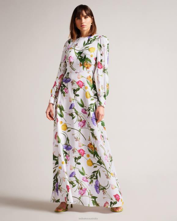 Ted Baker Marggoh Blouson Sleeve Floral Maxi Dress White Clothing Women TLPL211