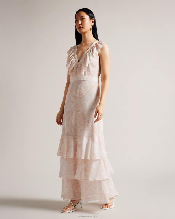 Ted Baker Sheriil Paisley Ruffle Detail Maxi Dress Light Nude Clothing Women TLPL347