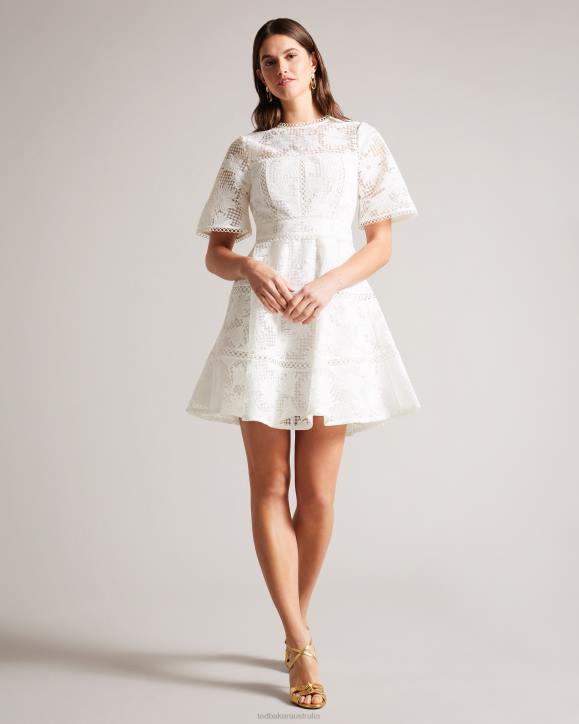 Ted Baker Lydiiha Mini Fit And Flare Lace Dress White Clothing Women TLPL140