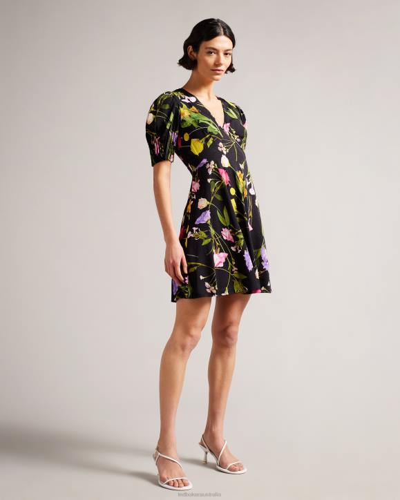 Ted Baker Opallie Mini Puff Sleeve Tea Dress Black Clothing Women TLPL181