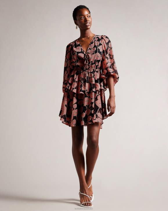 Ted Baker Priana Poppy Print Tie Front Mini Dress Black Clothing Women TLPL205