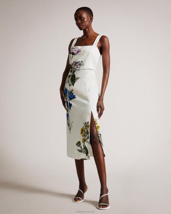 Ted Baker Jasmmie Botanical Square Neck Pencil Dress White Clothing Women TLPL292