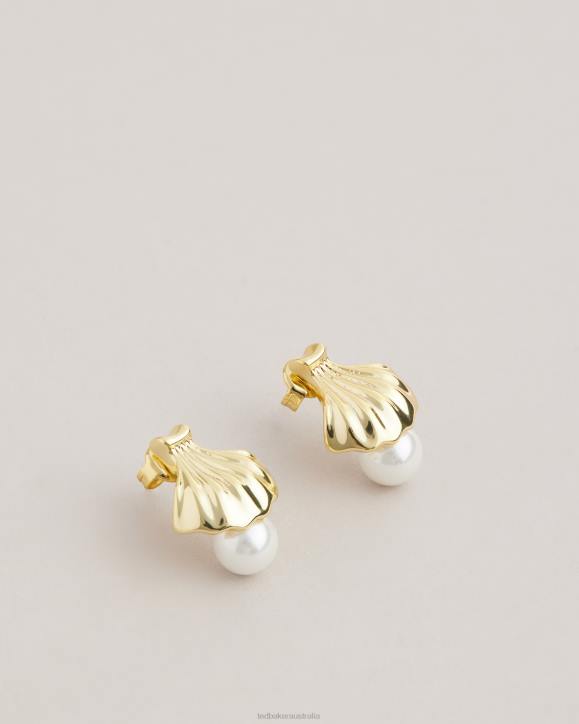 Ted Baker Callien Clam Shell Stud Earrings Gold Color Jewelry Women TLPL1058