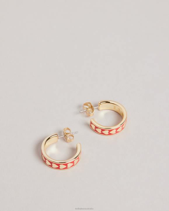 Ted Baker Emrie Enamel Heart Hoop Earrings Red Jewelry Women TLPL1067