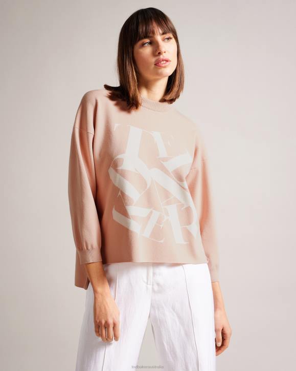 Ted Baker Elssiaa Branded Jacquard Knit Jumper Pink Clothing Women TLPL97